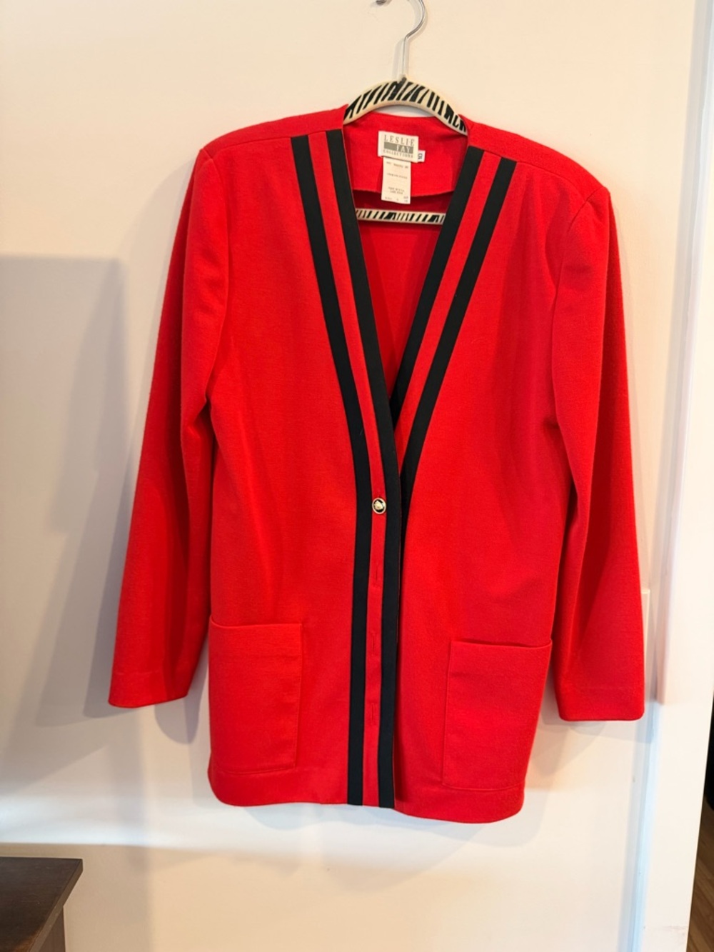 Vintage Leslie Fay Red Jacket with Black Trim